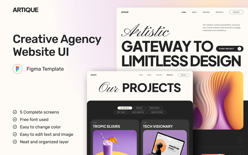 Artique - Creative Agency Website UI Element