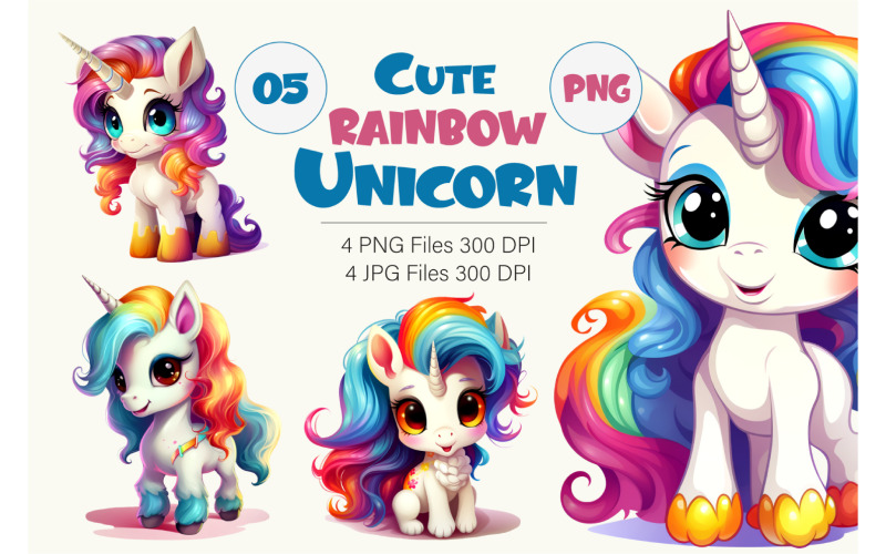 Cute rainbow unicorns 05. TShirt Sticker. Illustration