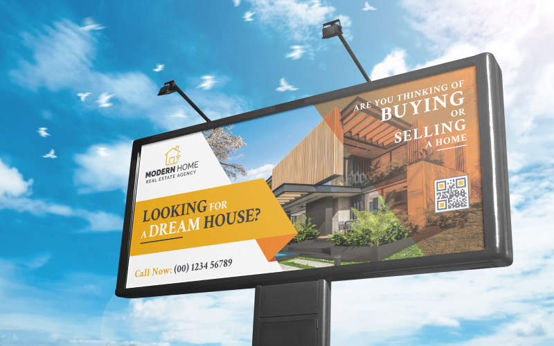 Real Estate Billboard, Abstract Outdoor Real Estate Billboard or Banner Design Corporate Identity