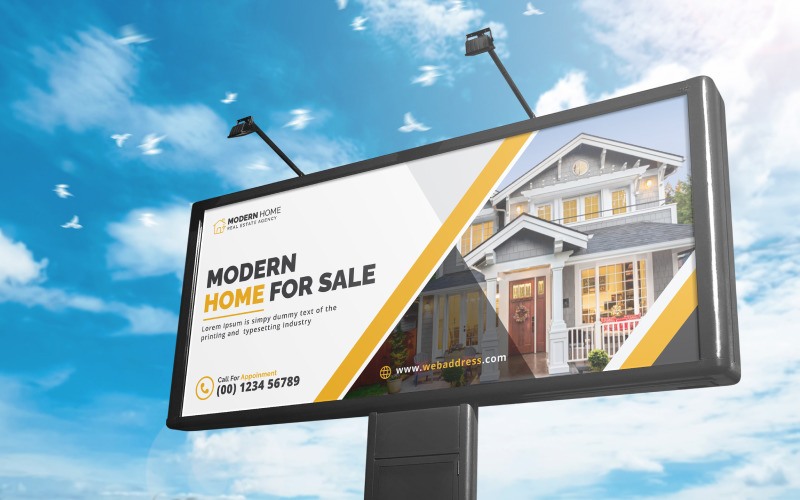 Real Estate Billboard, Outdoor Real Estate Billboard or Banner Design with Abstract Shapes Corporate Identity