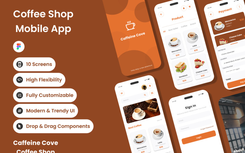 Caffeine Cove - Coffee Shop Mobile App UI Element
