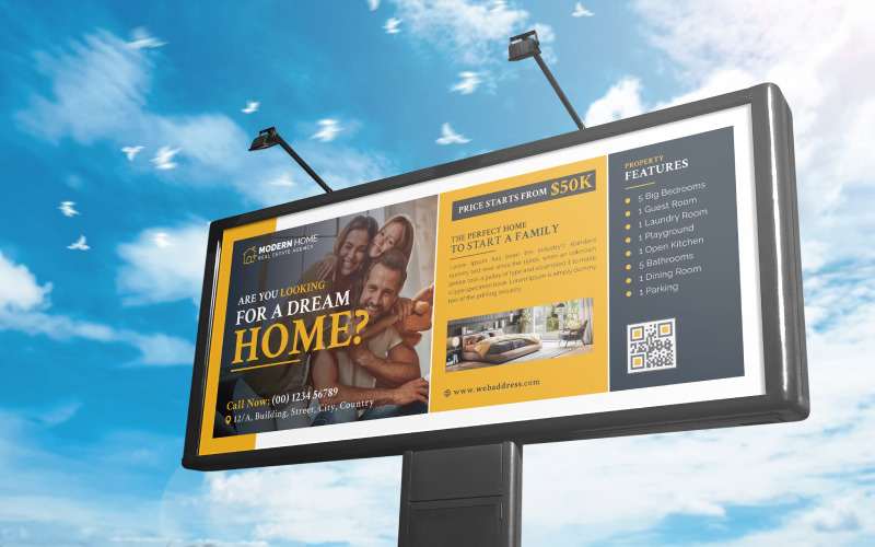 Real Estate Billboard, Professional Black & Yellow Real Estate Billboard Design Template Corporate Identity