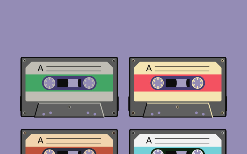 Colorful retro audio cassette tape, a vintage set Vector Graphic