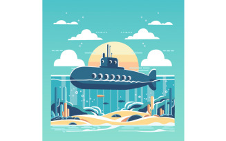 Submarine with Underwater Background Illustration