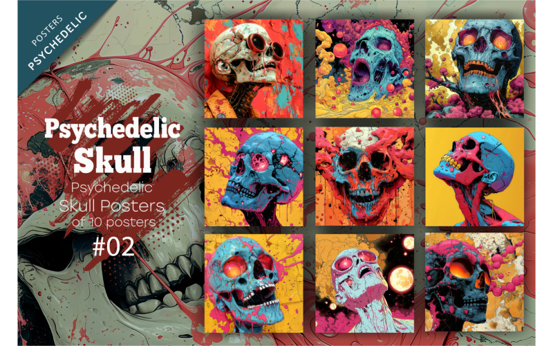 Psychedelic Skull posters 02. Wall decor. Illustration