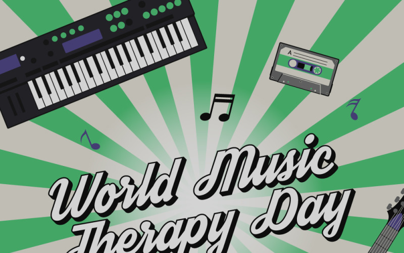 Vector retro banner for World Music Therapy Day Vector Graphic