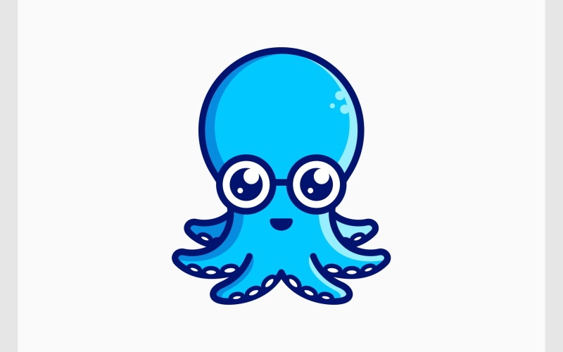 Cute Octopus Cartoon Illustration Logo Template