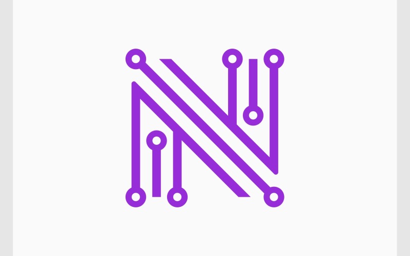 Letter N Circuit Technology Logo Logo Template