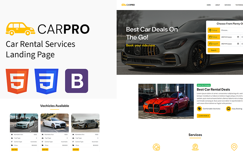 Carpro - Car Rental Landing Page Landing Page Template