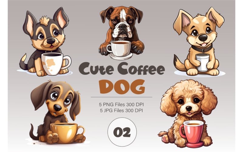 Cute Coffee Dog 02. TShirt Sticker. FREE Illustration