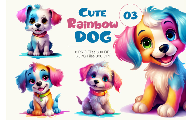 Cute rainbow Dogs 03. TShirt Sticker. Illustration