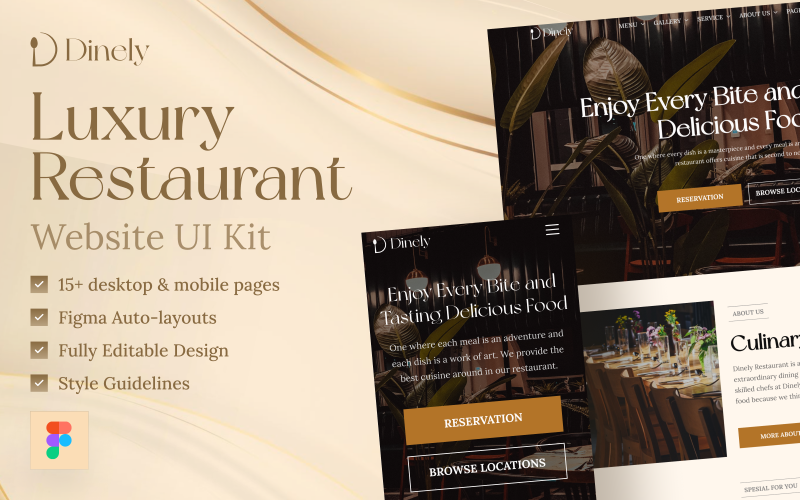 Dinely - Luxury Restaurant Website Template UI Element