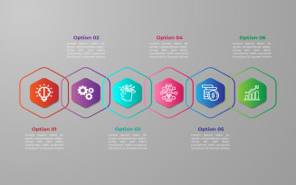 Polygon style six option vector infographic design template.