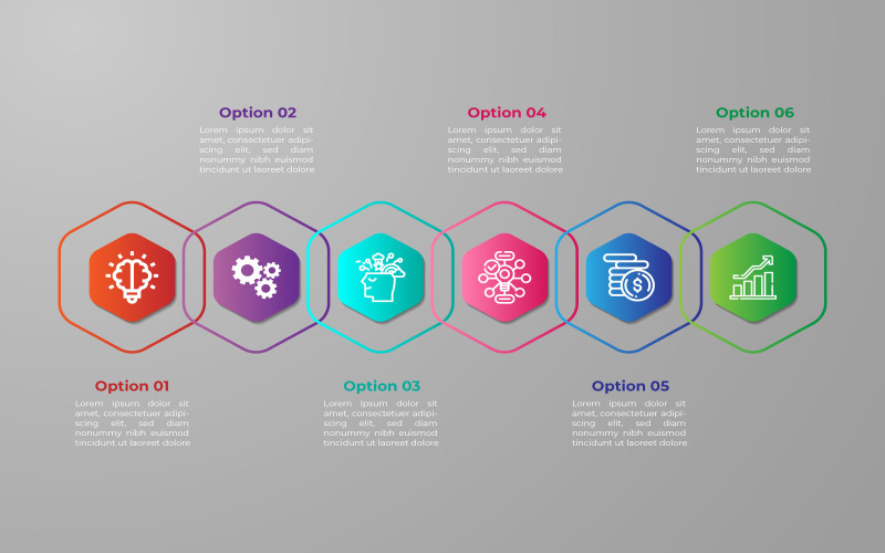 Polygon style six option vector infographic design template. Infographic Element