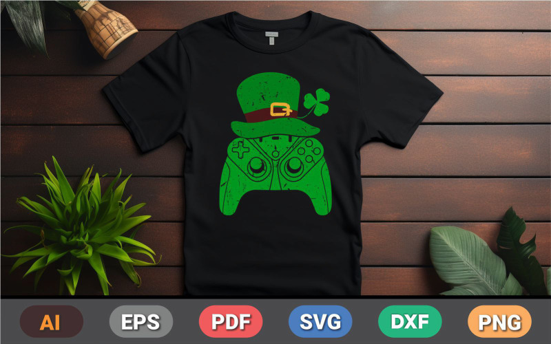 Irish Patricks Day T-Shirt, Shamrock Tee, Irish patricks cap, game controller T-shirt