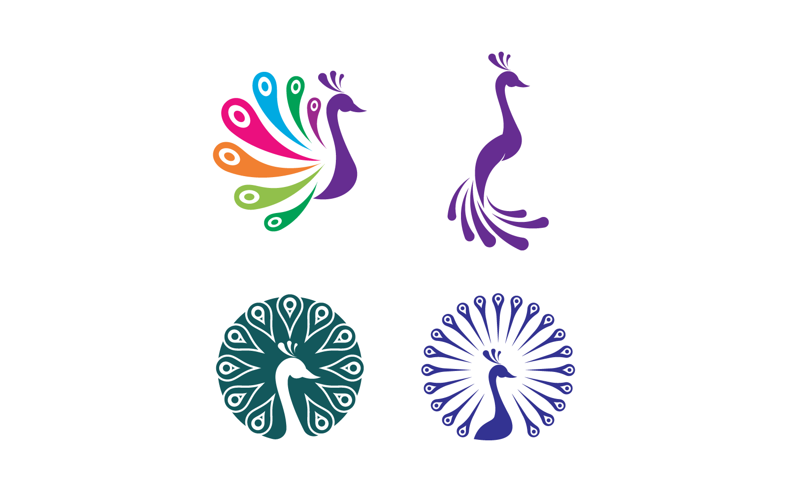 Modello di illustrazione del logo vettoriale del disegno del pavone