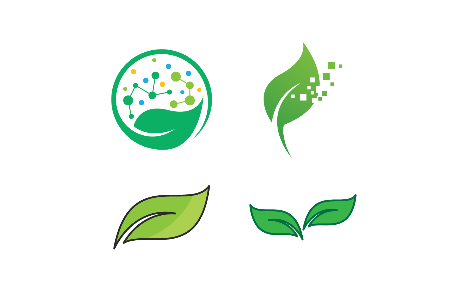 Plantilla vectorial de ilustración del logotipo de hoja y molécula de biotecnología