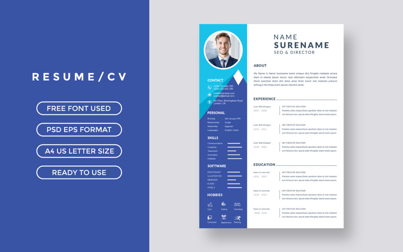 Beautiful CV / Resume template - elegant stylish layout Resume Template