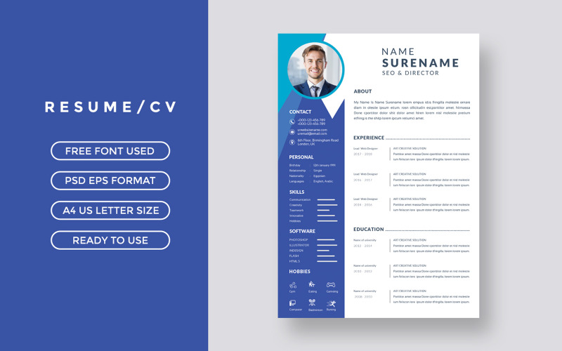 Professional blue resume curriculum template Resume Template