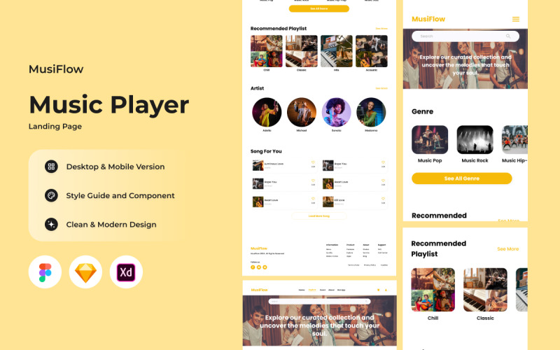 MusiFlow - Music Player Landing Page V2 UI Element