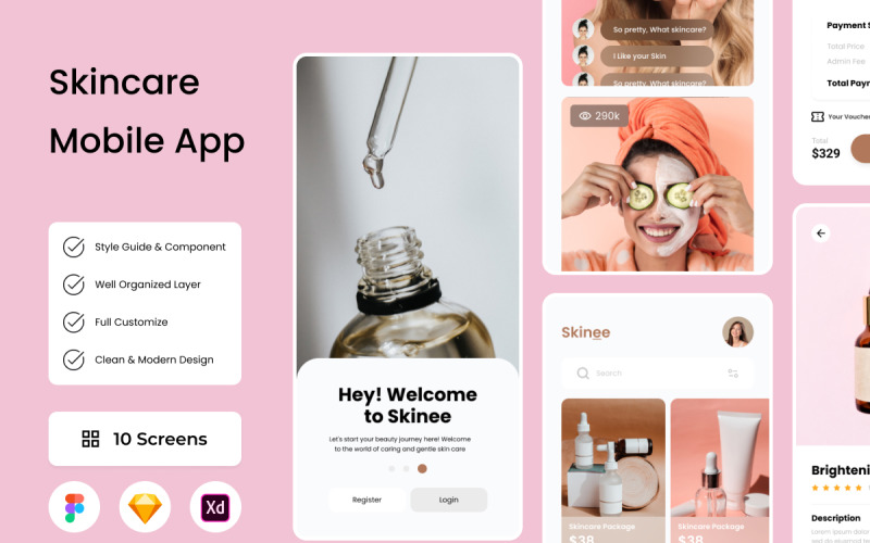 Skinee - Skincare Mobile App UI Element