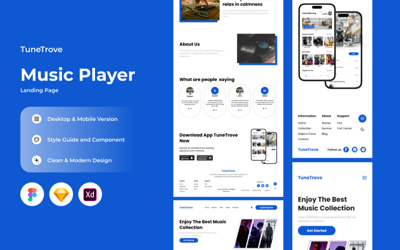 TuneTrove - Music Player Landing Page V1 UI Element