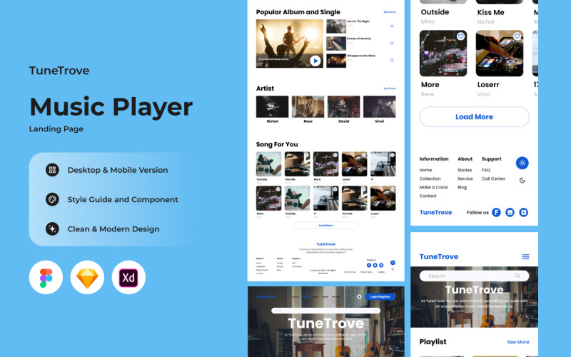 TuneTrove - Music Player Landing Page V2 UI Element