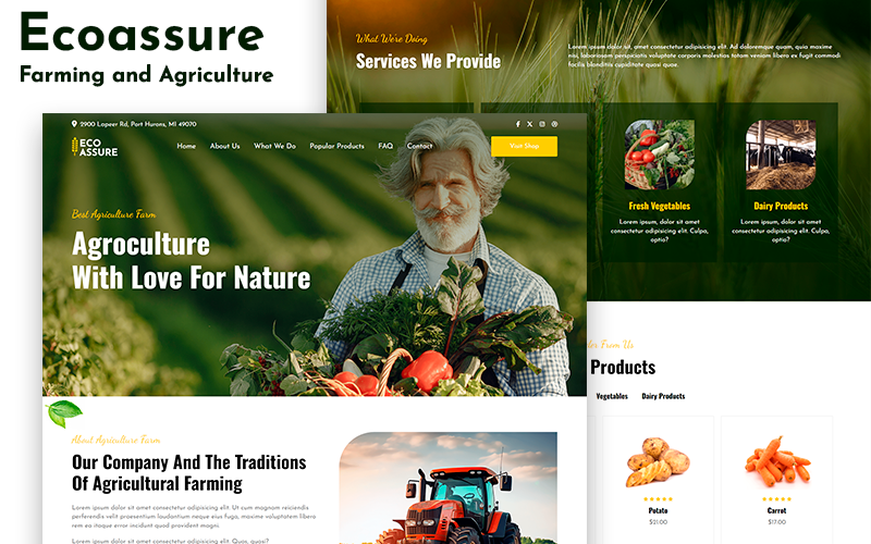 Ecoassure - Eco Farming & Agriculture HTML5 Landing Page Landing Page Template