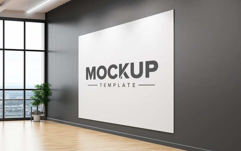 Indoor office wall logo mockup realistic Product Mockup