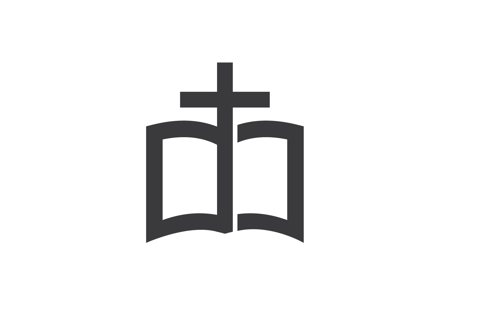 Libro de la Biblia con diseño plano del vector del logotipo del símbolo de la iglesia