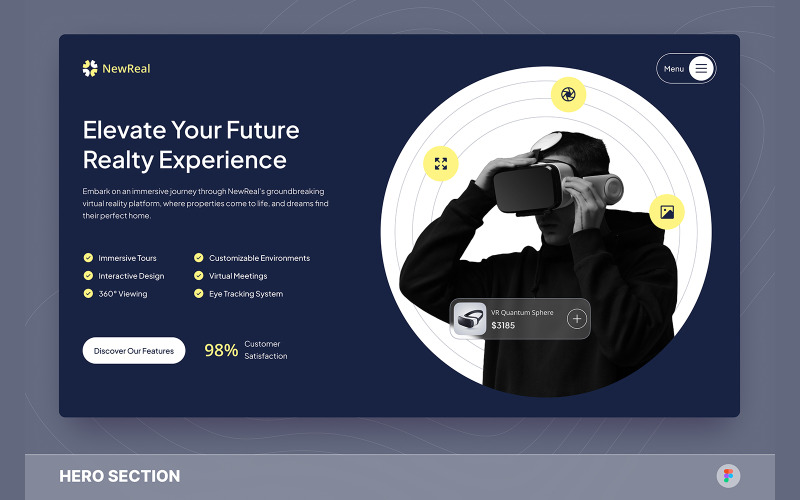 NewReal - Virtual Reality Hero Section Figma Template UI Element