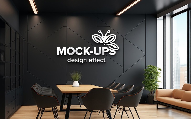 Office meeting room black wall logo mockup psd Product Mockup