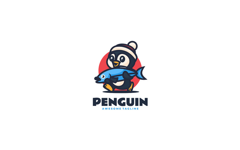 Penguin and Fish Mascot Cartoon Logo Logo Template