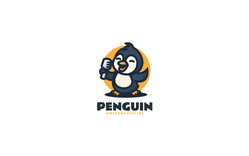 Penguin Sing Mascot Cartoon Logo Logo Template