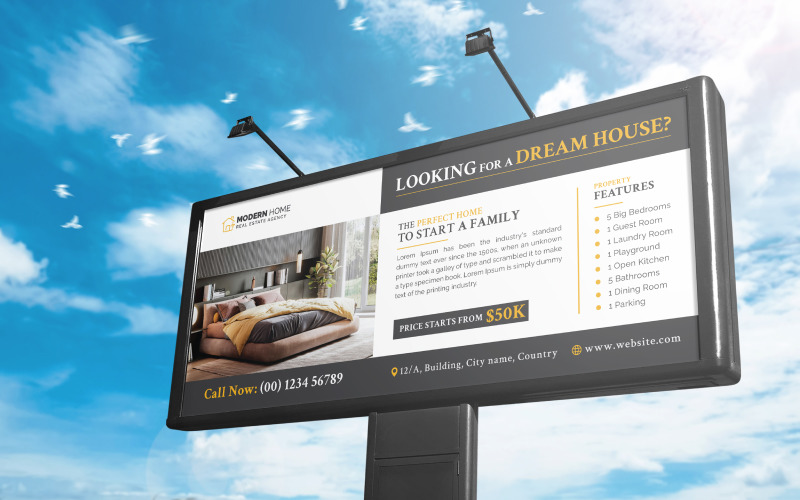 Real Estate Billboard, Minimalist Property or Real Estate Billboard Design for Outdoor Advertising Corporate Identity