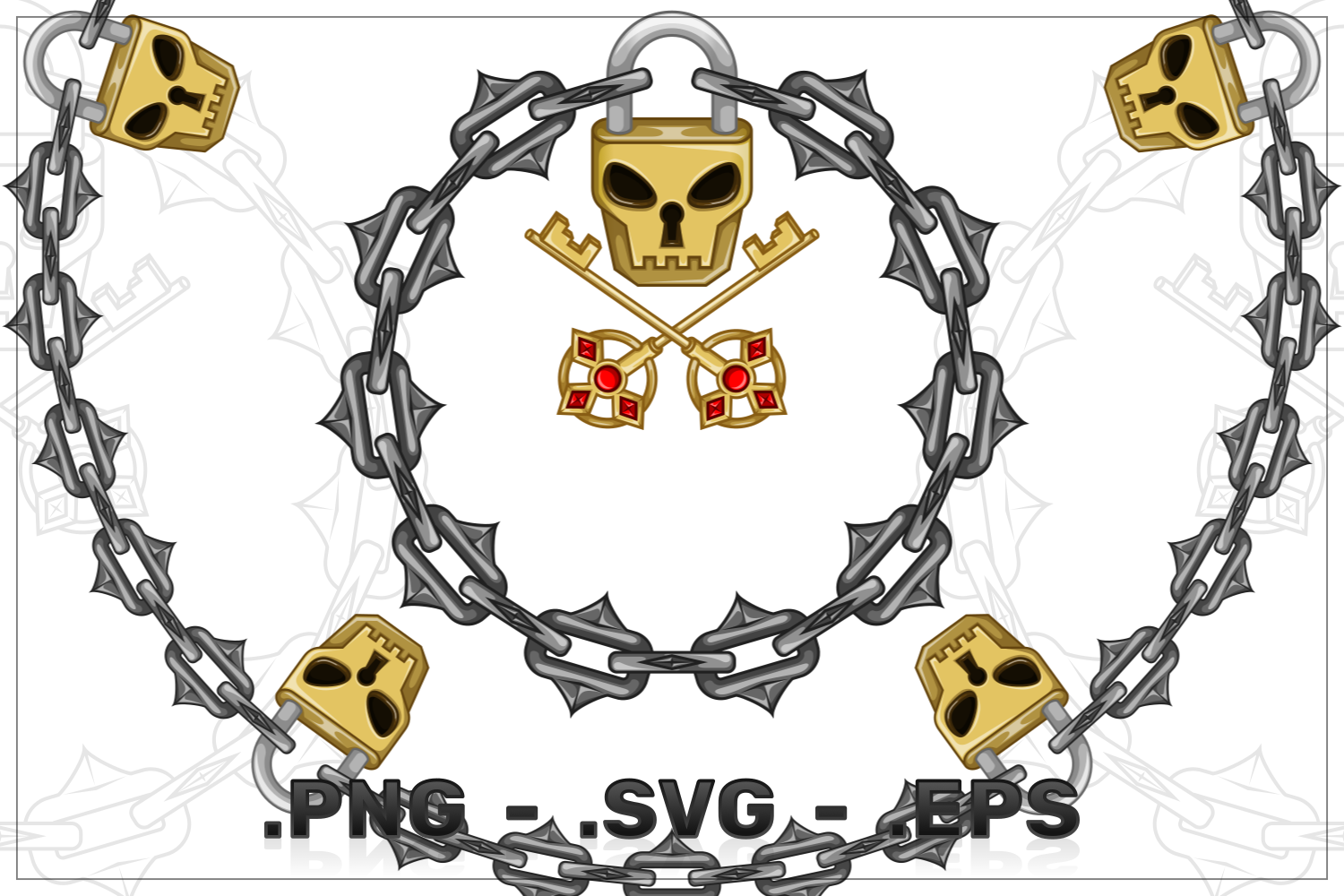 Vector Design Skull Shaped Padlock Keys Chains