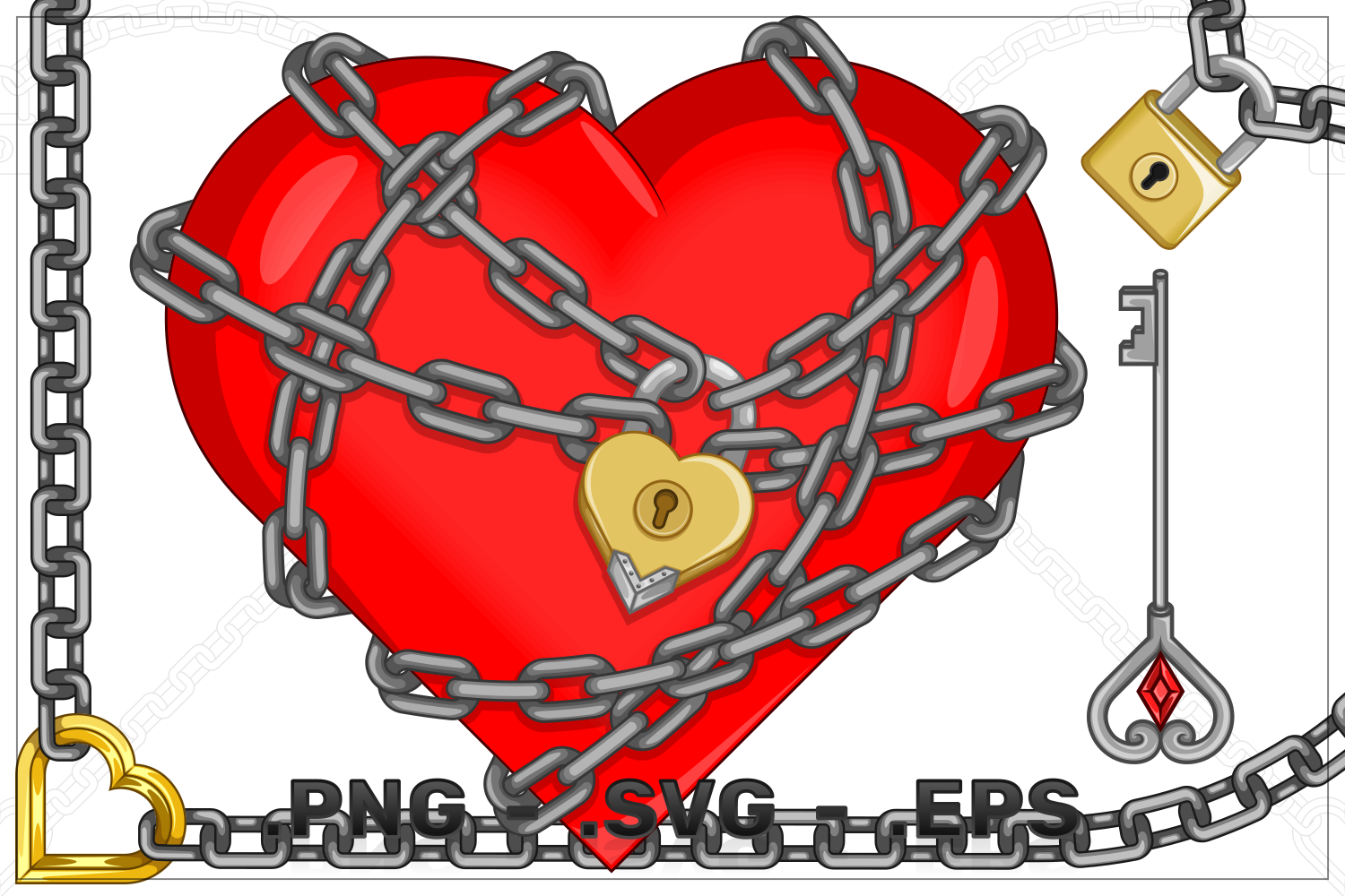 Vector Design Of Heart With Chains And Padlock