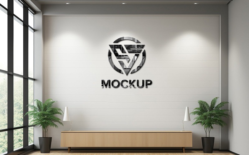Black logo mockup on white indoor wall psd realistic wall logo mockup Product Mockup