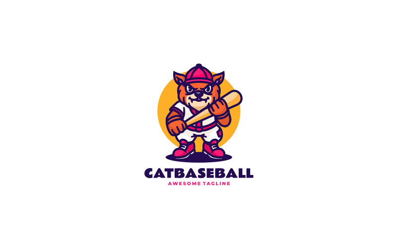 Cat Baseball Mascot Cartoon Logo Logo Template