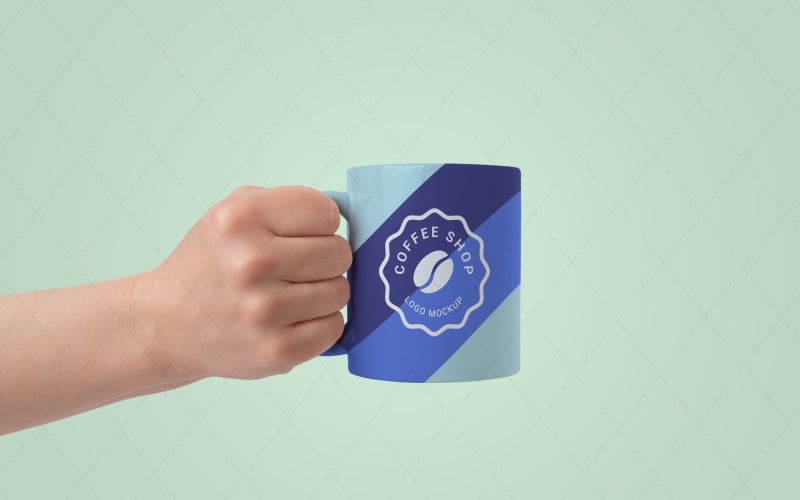Mug held in hand, customizable with various logo designs and colors Product Mockup