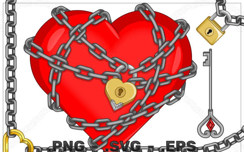 Vector Design Of Heart With Chains And Padlock Vector Graphic