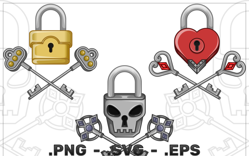 Vector Design of Padlock with Old Keys Vector Graphic