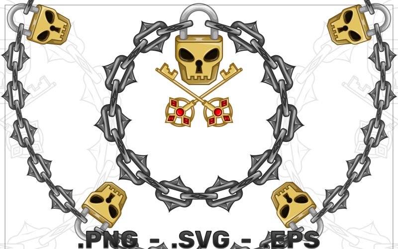 Vector Design Skull Shaped Padlock Keys Chains Vector Graphic