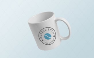 Mug with changeable color and logo mockup in flying position