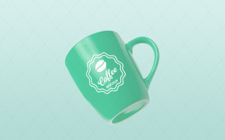 Mug with changeable color, dynamically flying, separate background, and logo mockup