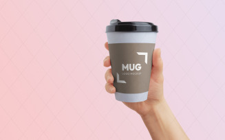 Paper cup with sleeve, changeable colors, held in hand. Logo branding mockup