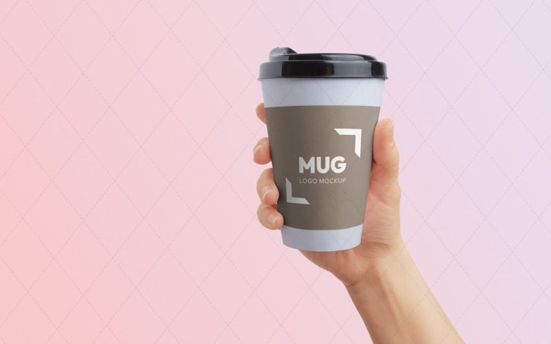 Paper cup with sleeve, changeable colors, held in hand. Logo branding mockup Product Mockup
