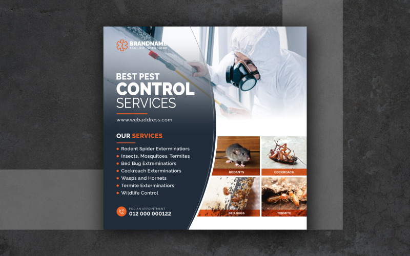 Pest Control Service Social Media Post Banner or Poster Design, Pest Control Square Flyer Design