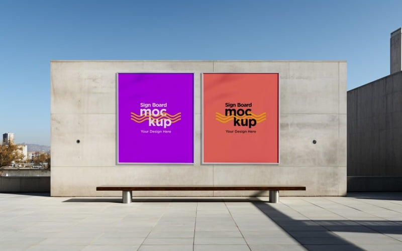 two roadside Sign Board For Advertisement Product Mockup