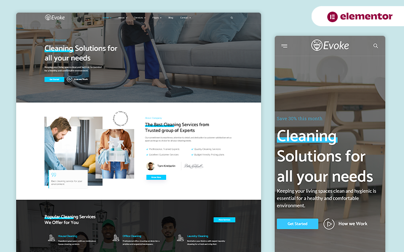 Evoke - Cleaning Services Elementor Template Kit Elementor Kit